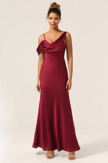 Charming Mermaid One Shoulder Cabemet Long Bridesmaid Dress