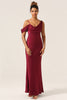 Load image into Gallery viewer, Charming Mermaid One Shoulder Cabemet Long Bridesmaid Dress