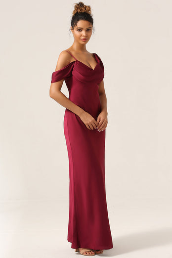 Charming Mermaid One Shoulder Cabemet Long Bridesmaid Dress