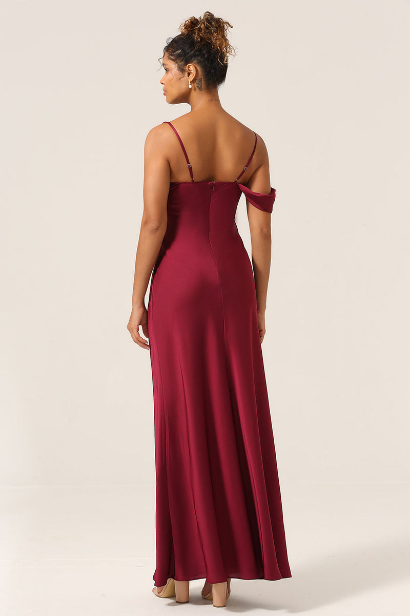 Load image into Gallery viewer, Charming Mermaid One Shoulder Cabemet Long Bridesmaid Dress