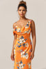 Load image into Gallery viewer, Trendy Mermaid One Shoulder Printed Orange Flower Bridesmaid Dress