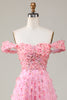Load image into Gallery viewer, Off The Shoulder A-line Pink Long Bridesmaid Dress with 3D Flowers