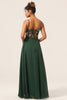 Load image into Gallery viewer, Beauty A-Line Spaghetti Straps Dark Green Long Bridesmaid Dress with 3D Flowers