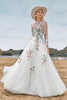 Load image into Gallery viewer, Gorgeous A Line Tulle Long Sleeves Long Ivory Wedding Dress with Embroidery