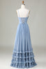 Load image into Gallery viewer, Dusty Blue Corset Spaghetti Straps Bridesmaid Dress With Criss Cross Back