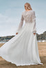 Load image into Gallery viewer, Long Sleeves Ivory A Line Wedding Dress with Lace