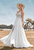 Load image into Gallery viewer, Lace Backless Spaghetti Straps Boho Wedding Dress with with Slit