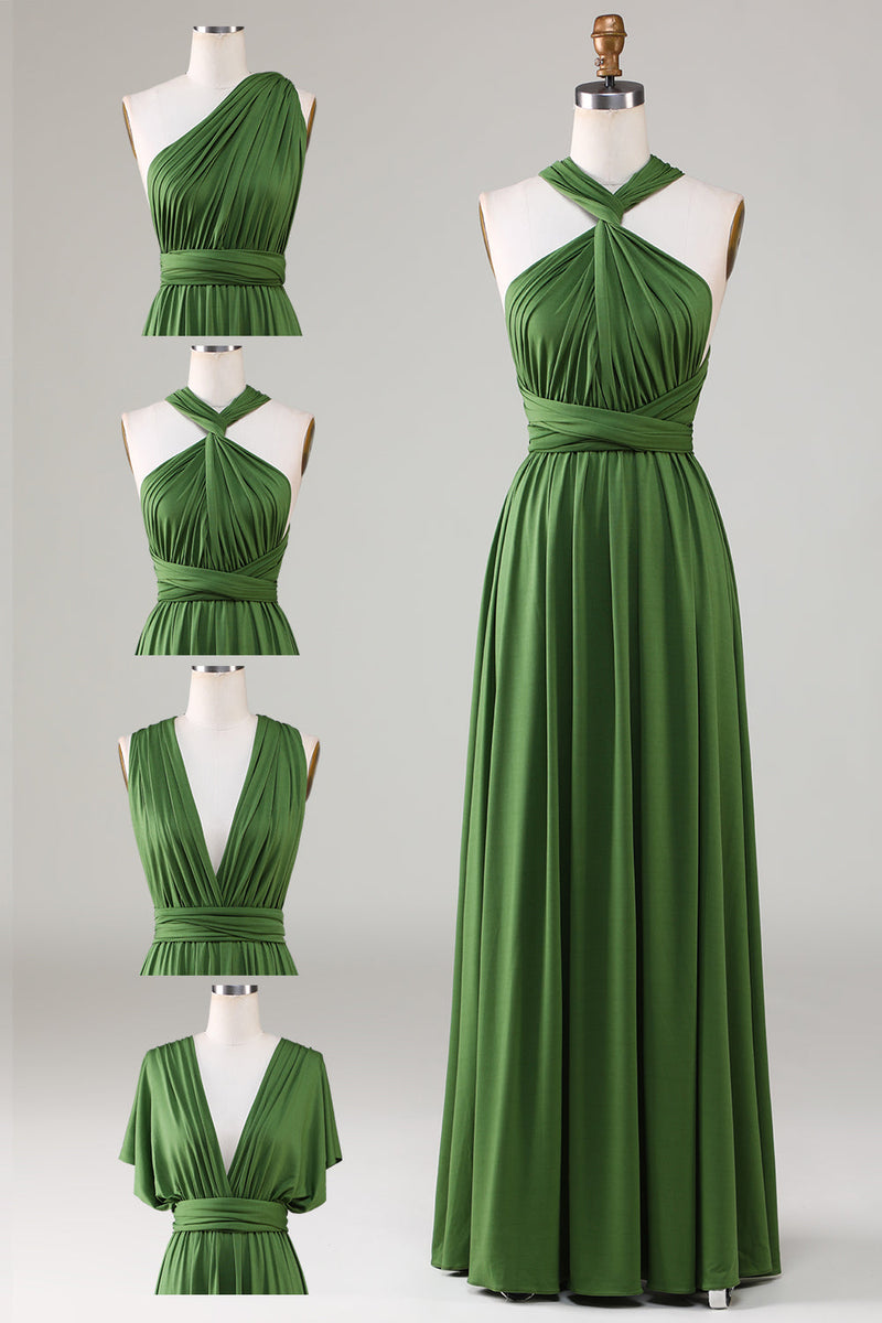 Load image into Gallery viewer, Spandex Convertible Wear Long Olive Green Bridesmaid Dress