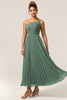 Load image into Gallery viewer, A Line One Shoulder Eucalyptus Long Bridesmaid Dress with Ruched