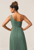 Load image into Gallery viewer, A Line One Shoulder Eucalyptus Long Bridesmaid Dress with Ruched