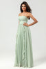 Load image into Gallery viewer, Strapless A Line Chiffon Green Bridesmaid Dress with Pleated