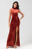 Load image into Gallery viewer, Sweetest Admirer Mermaid High Neck Terracotta Velvet Long Bridesmaid Dress