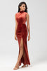 Load image into Gallery viewer, Sweetest Admirer Mermaid High Neck Terracotta Velvet Long Bridesmaid Dress