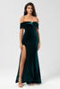 Load image into Gallery viewer, Mermaid Off the Shoulder Peacock Green Velvet Bridesmaid Dress