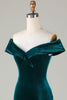 Load image into Gallery viewer, Off the Shoulder Peacock Green Velvet Mermaid Bridesmaid Dress With Slit