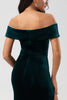 Load image into Gallery viewer, Mermaid Off the Shoulder Peacock Green Velvet Bridesmaid Dress