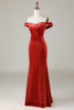 Load image into Gallery viewer, Velvet Off The Shoulder Terracotta Bridesmaid Dress