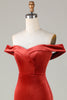 Load image into Gallery viewer, Velvet Off The Shoulder Terracotta Bridesmaid Dress