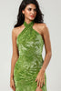 Load image into Gallery viewer, Mermaid Halter Neck Olive Velvet Long Bridesmaid Dress