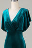 Load image into Gallery viewer, Velvet V-Neck Peacock Bridesmaid Dress with Ruffles