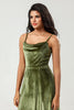 Load image into Gallery viewer, Velvet A Line Green Bridesmaid Dress with Slit