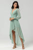 Load image into Gallery viewer, High-low Chiffon A Line Green Bridesmaid Dress with Long Sleeves