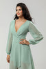 Load image into Gallery viewer, High-low Chiffon A Line Green Bridesmaid Dress with Long Sleeves