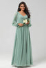 Load image into Gallery viewer, A Line Green Long Sleeves Bridesmaid Dress with Slit