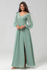 Load image into Gallery viewer, A Line Green Long Sleeves Bridesmaid Dress with Slit