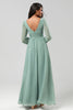 Load image into Gallery viewer, A Line Green Long Sleeves Bridesmaid Dress with Slit