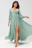 Load image into Gallery viewer, Chiffon A Line Long Sleeves Bridesmaid Dress with Buttons