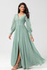 Load image into Gallery viewer, Chiffon A Line Long Sleeves Bridesmaid Dress with Buttons