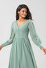 Load image into Gallery viewer, Chiffon A Line Long Sleeves Bridesmaid Dress with Buttons