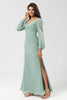 Load image into Gallery viewer, Long Sleeves Green Bridesmaid Dress with Slit