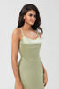 Load image into Gallery viewer, Satin Green Bridesmaid Dress with Lace-up Back