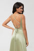 Load image into Gallery viewer, Satin Green Bridesmaid Dress with Lace-up Back