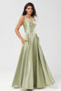 Load image into Gallery viewer, One Shoulder Satin Green Bridesmaid Dress with Pockets