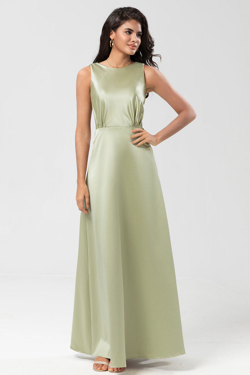 Load image into Gallery viewer, Satin Green Bridesmaid Dress with Pleated