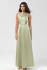 Load image into Gallery viewer, Satin Green Bridesmaid Dress with Pleated