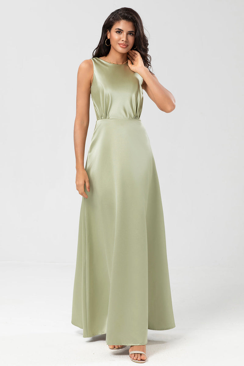 Load image into Gallery viewer, Satin Green Bridesmaid Dress with Pleated