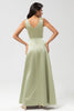 Load image into Gallery viewer, Satin Green Bridesmaid Dress with Pleated