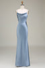 Load image into Gallery viewer, Dusty Blue Sheath Spaghetti Straps Satin Long Bridesmaid Dress