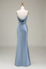 Load image into Gallery viewer, Dusty Blue Sheath Spaghetti Straps Satin Long Bridesmaid Dress