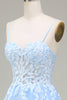 Load image into Gallery viewer, Tulle A-Line Spaghetti Straps Sky Blue Prom Dress with Appliques