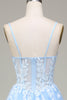 Load image into Gallery viewer, Tulle A-Line Spaghetti Straps Sky Blue Prom Dress with Appliques