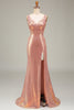 Load image into Gallery viewer, Sparkly Blush Mermaid Prom Dress with Slit