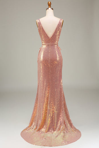 Sparkly Blush Mermaid Prom Dress with Slit