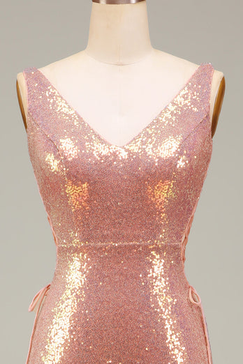 Sparkly Blush Mermaid Prom Dress with Slit