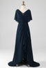 Load image into Gallery viewer, Navy A-Line V-Neck Asymmetrical Sequins Mother of the Bride Dress With Beading