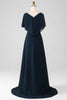 Load image into Gallery viewer, Navy A-Line V-Neck Asymmetrical Sequins Mother of the Bride Dress With Beading